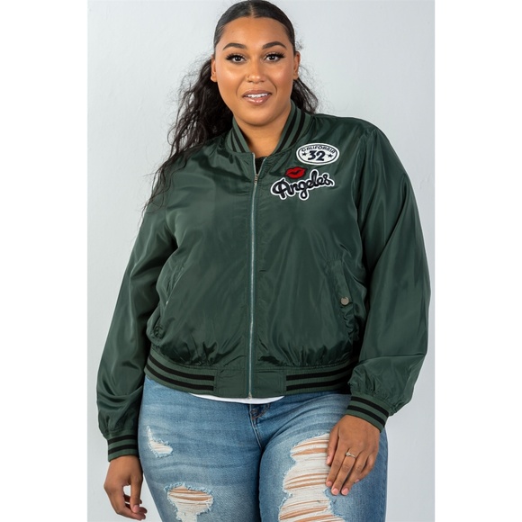 PLUS DARK GREEN PATCH BOMBER JACKET - Picture 5 of 7
